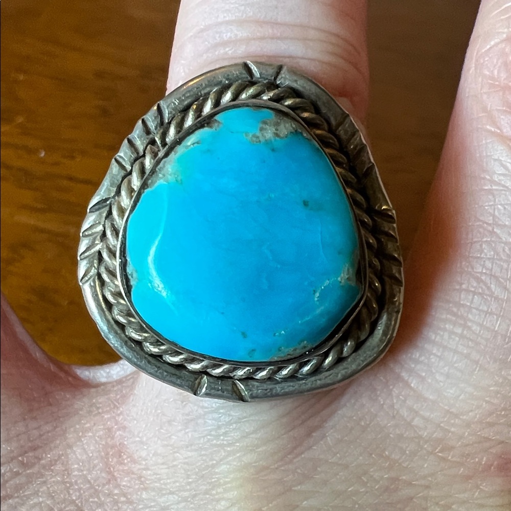Turquoise Rope Sterling Silver 925 Ring, Size 7
